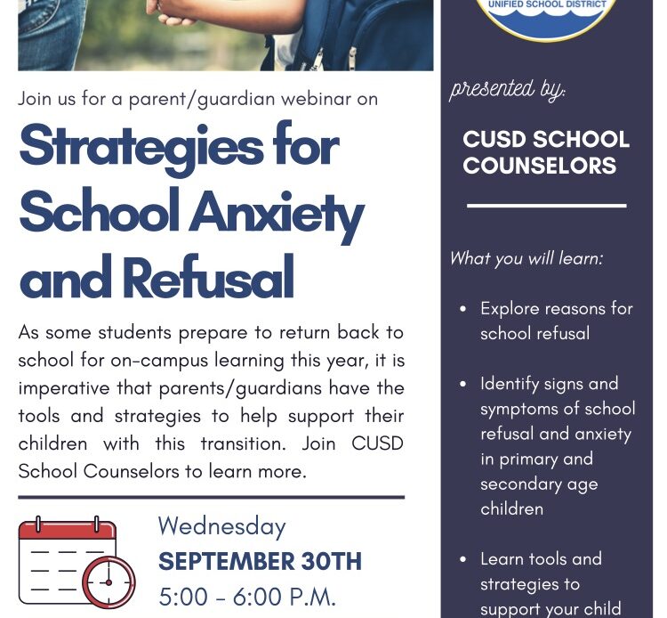 CUSD hosts Strategies for School Anxiety and Refusal webinar Sept. 30