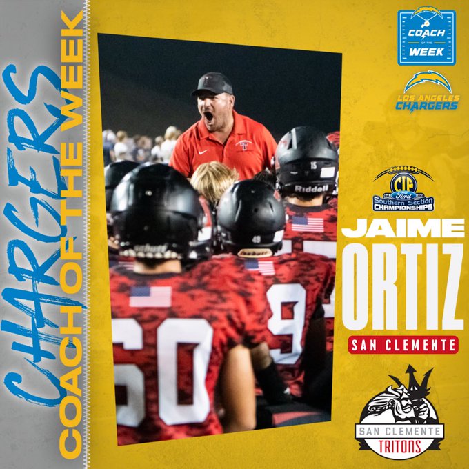 San Clemente football coach Jaime Ortiz named Los Angeles Chargers Coach of the Week
