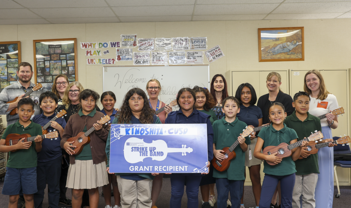 Kinoshita music program receives ukuleles from Philharmonic Society of Orange County